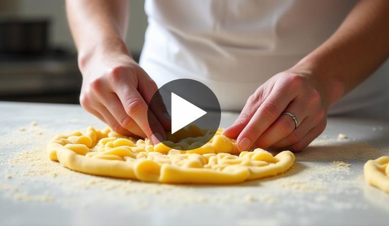 Thumbnail showing hands making fresh pasta dough, with a play button overlay.